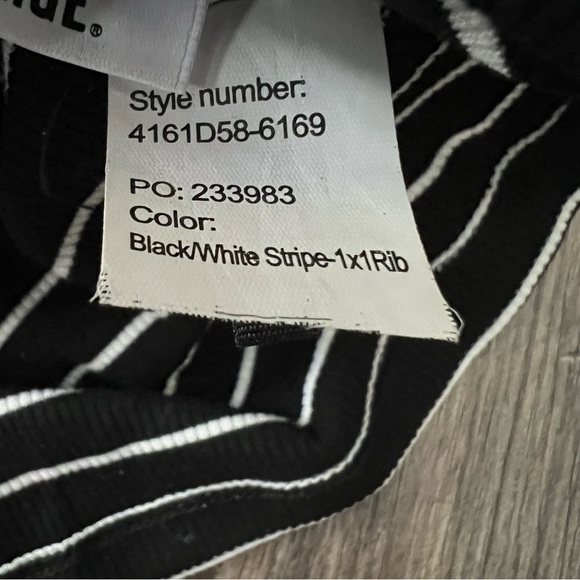 Paige Kenzie Black and White Stripe Modal Turtleneck Bell Sleeve Ribbed Shirt - Picture 7 of 13